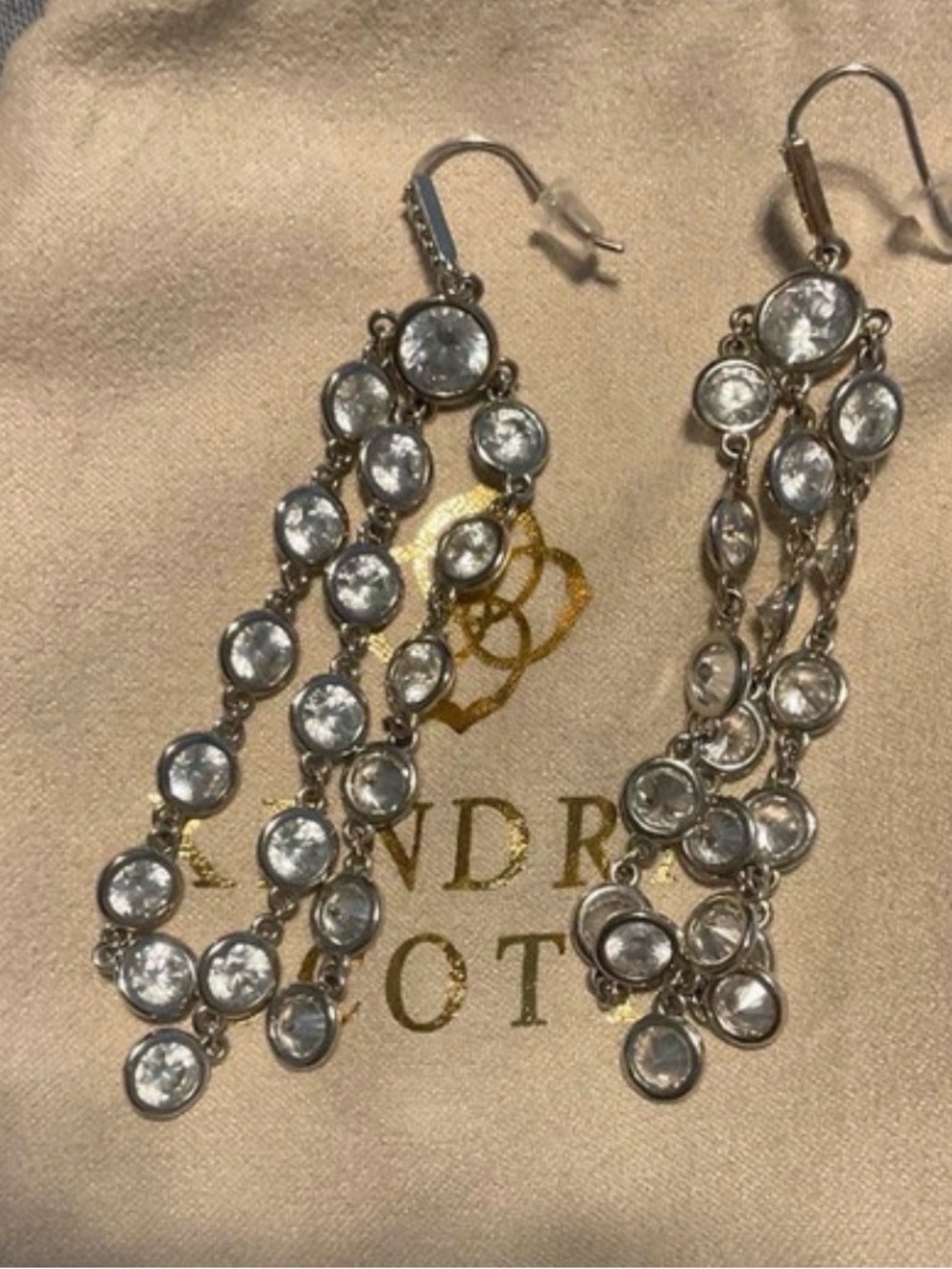 Kendra Scott $140 Silver Clear Crystal Linear Dangle Earrings